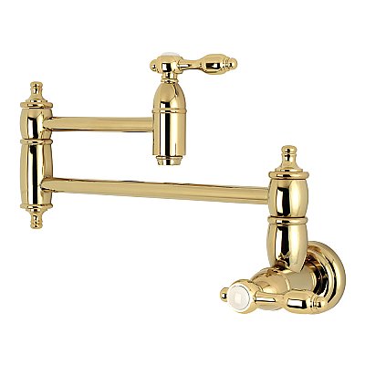Tudor Wall Mount Pot Filler Kitchen Faucet -  Polished Brass