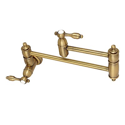 Tudor Wall Mount Pot Filler Kitchen Faucet -  Antique Brass