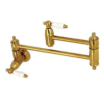 Restoration Wall Mount Pot Filler Kitchen Faucet -  Brushed Brass
