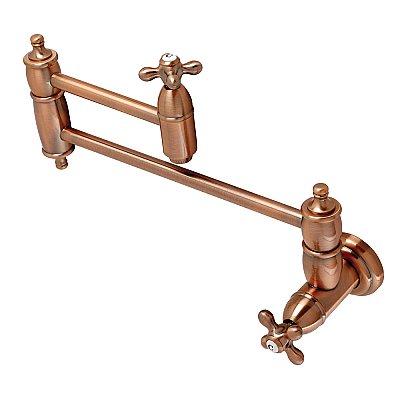 Restoration Wall Mount Pot Filler Kitchen Faucet -  Antique Copper