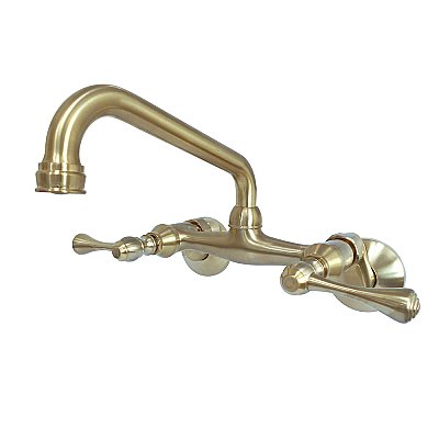 Kingston Two Handle Wall Mount Kitchen Faucet -  Brushed Brass