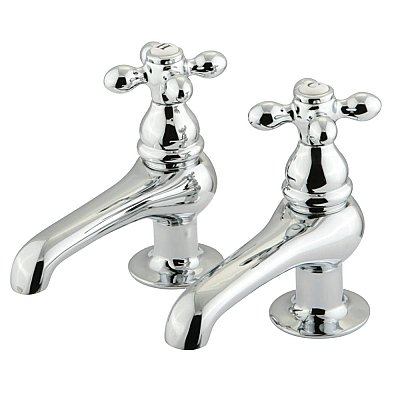 Restoration Basin Sink Faucet Separate Hot & Cold Taps - Metal Cross Handles - Polished Chrome