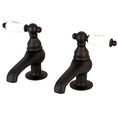 Restoration Basin Sink Faucet Separate Hot & Cold Taps - Porcelain Lever Handles - Oil Rubbed Bronze