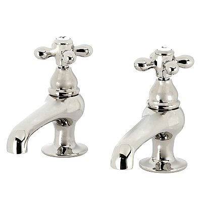 Restoration Basin Sink Faucet Separate Hot & Cold Taps - Metal Cross Handles - Polished Nickel