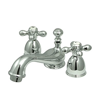 Restoration Mini Widespread Faucet - Metal Cross Handles - Polished Chrome