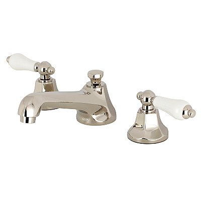 Kingston Brass Widespread Lavatory Faucet - Metal and Porcelain Lever Handles - Polished Nickel
