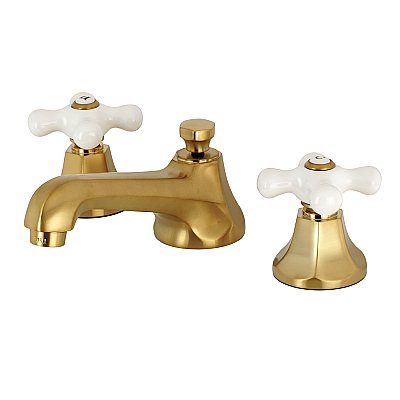 Kingston Brass Widespread Lavatory Faucet - Metal Cross Handles - Satin Brass