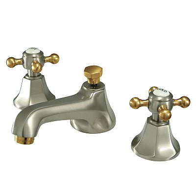 Kingston Brass Widespread Lavatory Faucet - Metal Cross Handles - Brushed Nickel/Polished Brass