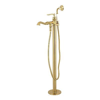 Kingston Brass KS7017RL Royale Freestanding Tub Faucet with Hand Shower, Brushed Brass