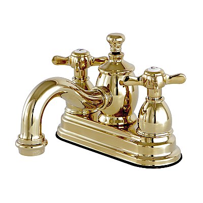 Kingston Brass 4-Inch Centerset Lavatory Faucet Metal Cross Levers Porcelain Cross Levers - Polished Brass