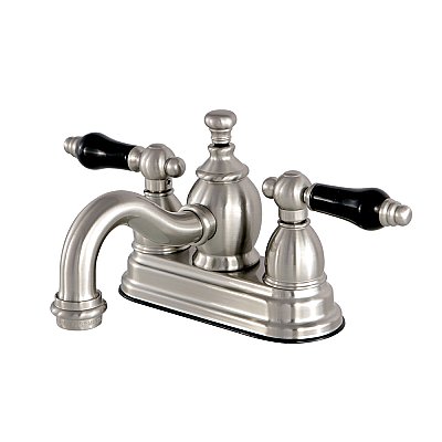 Kingston Brass 4-Inch Centerset Lavatory Faucet Porcelain Levers - Brushed Nickel