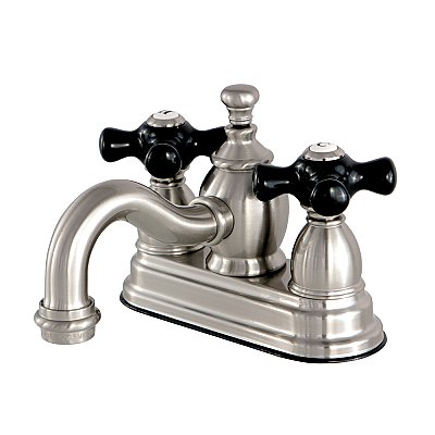 Kingston Brass 4-Inch Centerset Lavatory Faucet Porcelain Cross Levers - Brushed Nickel