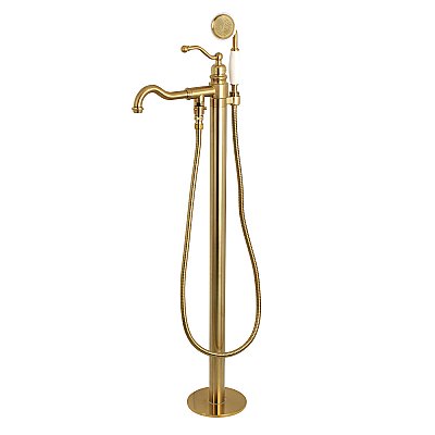 Kingston Brass KS7137ABL English Country Freestanding Tub Faucet with Hand Shower, Brushed Brass