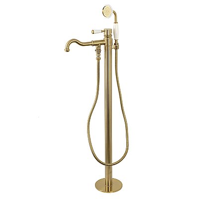 Kingston Brass KS7137DPL Paris Freestanding Tub Faucet with Hand Shower, Brushed Brass