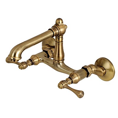 English Country 6-Inch Adjustable Center Wall Mount Kitchen Faucet -  Antique Brass