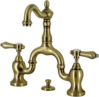 Kingston Brass Heirloom Bridge Bathroom Faucet with Brass Pop-Up Drain - Antique Brass