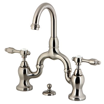 Kingston Brass KS7998TAL Tudor Bridge Bathroom Faucet with Brass Pop-Up, Brushed Nickel
