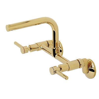 Concord 8-Inch Adjustable Center Wall Mount Kitchen Faucet -  Polished Brass