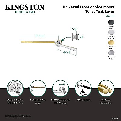 Kingston Brass KTZLD8 Silver Sage Toilet Tank Lever Universal Fit - Brushed Nickel
