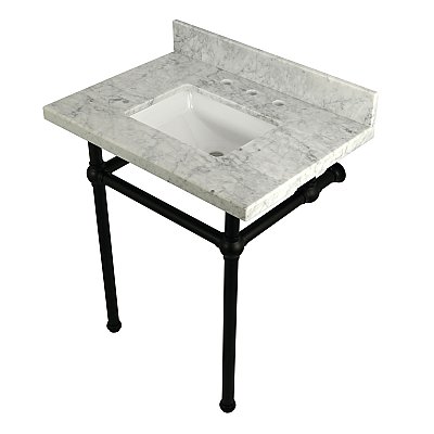 Kingston Brass Templeton 30" x 22" Carrara Marble Vanity Top with Brass Console Legs - Carrara Marble/Matte Black