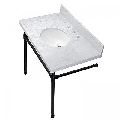 Kingston Brass Dreyfuss 36" Carrara Marble Vanity Top with Stainless Steel Legs - Matte Black