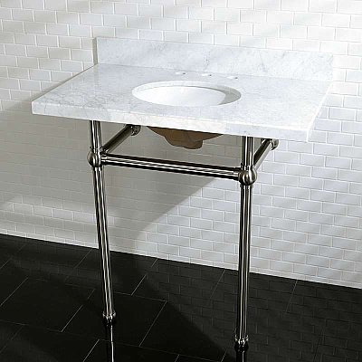 Fauceture 36" Templeton Carrara Marble Console Sink - Satin Nickel Legs