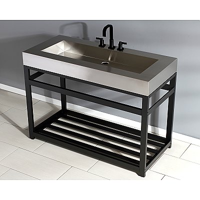 Fauceture 49" Stainless Steel Bathroom Sink with Iron Console Sink Base - Brushed/Matte Black