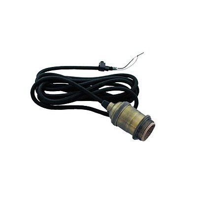 Antique Brass Pendant Ceiling Fixture Kit with Black Rayon Wire and Keyless Socket