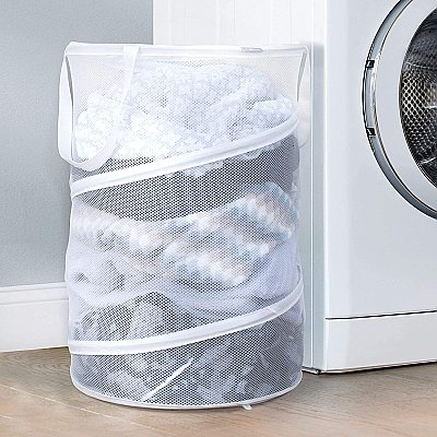 Pop up Mesh Laundry Hamper -White