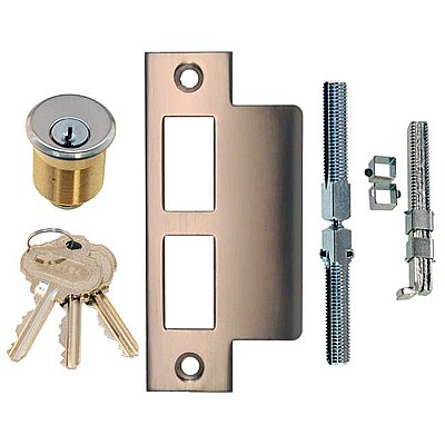 Medium Thick Door Kit - 1-1/4" Cylinder Lock, Extended Lip Strike Plate and 4" Doorknob Spindle