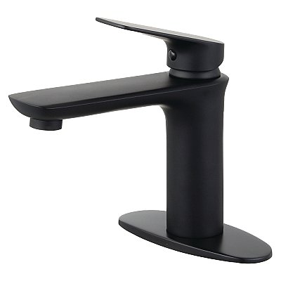 Fauceture LS4200CXL Frankfurt Single-Handle Bathroom Faucet with Deck Plate and Drain, Matte Black