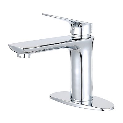 Fauceture LS4201CXL Frankfurt Single-Handle Bathroom Faucet with Deck Plate and Drain, Polished Chrome