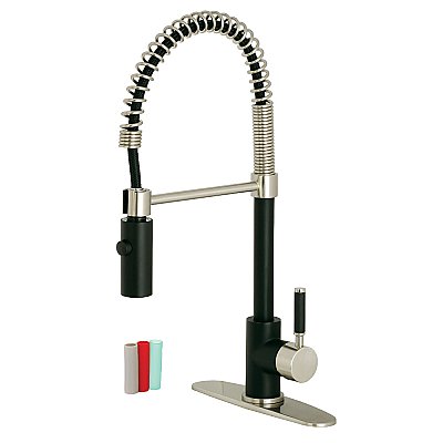 Gourmetier LS8779DKL Kaiser Single-Handle Pre-Rinse Kitchen Faucet, Matte Black/Brushed Nickel