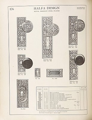 Antique Wrought Steel "Halfa" Design Door Plate By Lockwood Hardware  Circa 1897
