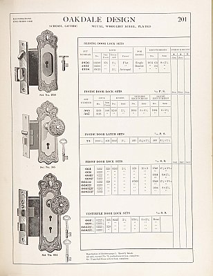 Pair of Antique Wrought Steel Pocket Door Flush Escutcheon Pulls in "Oakdale" Design by Lockwood Mfg. - Circa 1914