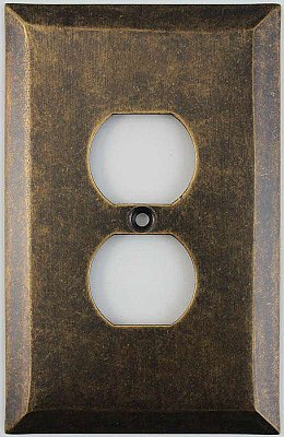 Jumbo Oversized Aged Antique Brass Stamped Single Duplex Switchplate / Cover Plate