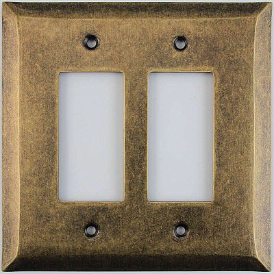 Jumbo Oversized Aged Antique Brass Stamped Double GFCI Switchplate / Cover Plate