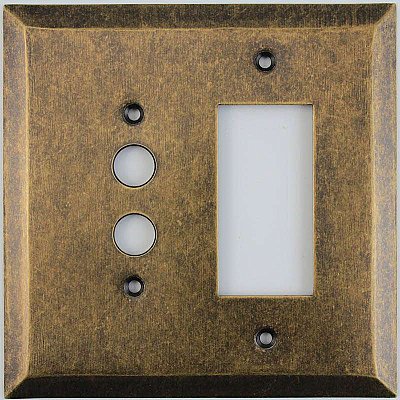 Jumbo Oversized Aged Antique Brass Stamped Pushbutton / GFCI Switchplate / Cover Plate