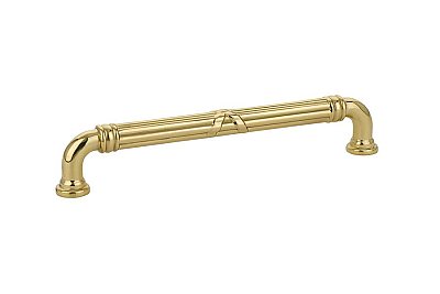 Estate Ribbon & Reed Pull - 6" on center - Unlacquered Polished Brass