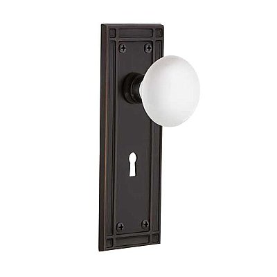 Complete Door Hardware Set - with Mission Plate with White Porcelain Knob