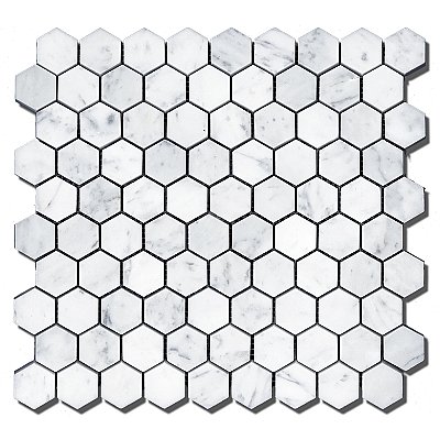 1-1/4" Honed Marble Hexagon Mosaic Tile - Carrara White - .85 Sq. Ft. *Quick Ship*