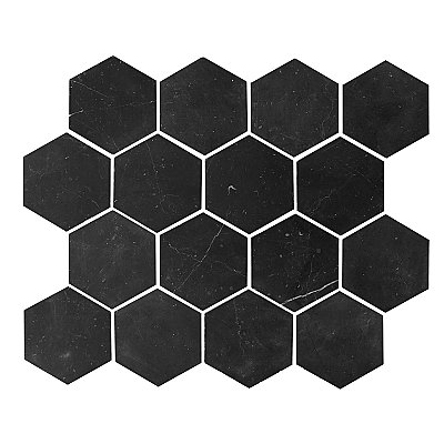 Honed Marble Mosaic 3" Hexagon Tile - .85 Sq. Ft. - Jet Black - *Quick Ship*