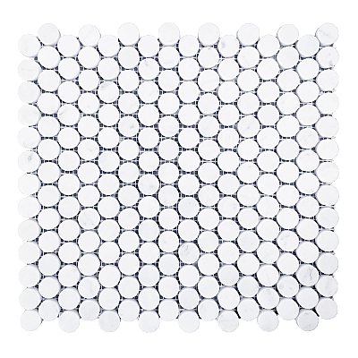 Honed Marble Mosaic 3/4" Penny Tile - 1 Sq. Ft.  Sheet - Carrara White - *Quick Ship*