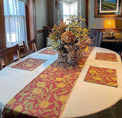 William Morris Design "Fruit Tapestry" Old House Textiles - Table Runner - 16" x 107"