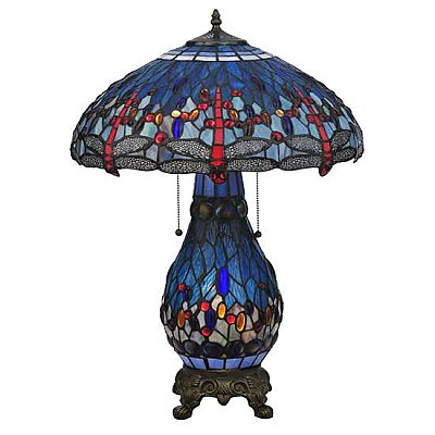 Tiffany Hanginghead Dragonfly Table Lamp, 25"
