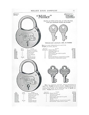 Antique Brass Plated Miller Padlock - Circa 1930