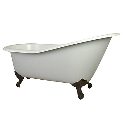 61-Inch Cast Iron Single Slipper Clawfoot Tub with 7-Inch Faucet Drillings, White/Naples Bronze