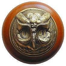 Wise Owl, Cherry & Antique Brass Knob Pulls