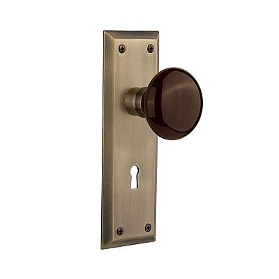 Complete Door Set - Featuring New York Plate with Brown Porcelain Knob