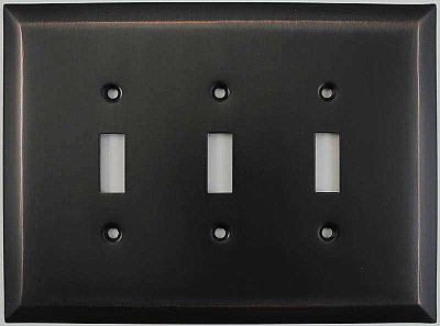 Jumbo Oversized Oil Rubbed Bronze Stamped Triple Toggle Switchplate / Cover Plate
